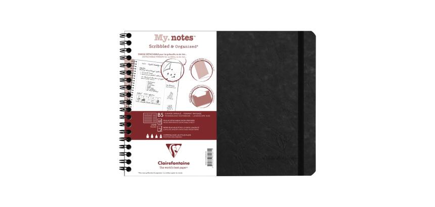My.Notes Age Bag cahier reliure intégrale à marges détachables B5 paysage 120 pages détachables ligné + cadre en-tête - Noir