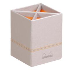 Rhodiarama pot à crayons simili cuir italien 8x8x11 cm - Argent