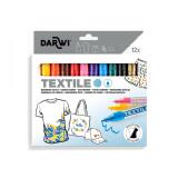 DARWI 12 Marqueurs Peinture Textile Opaque Pointe Conique Fine 2mm - Assortis