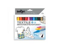 DARWI 12 Marqueurs Peinture Textile Opaque Pointe Conique Fine 2mm - Assortis