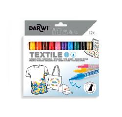 DARWI 12 Marqueurs Peinture Textile Opaque Pointe Conique Fine 2mm - Assortis