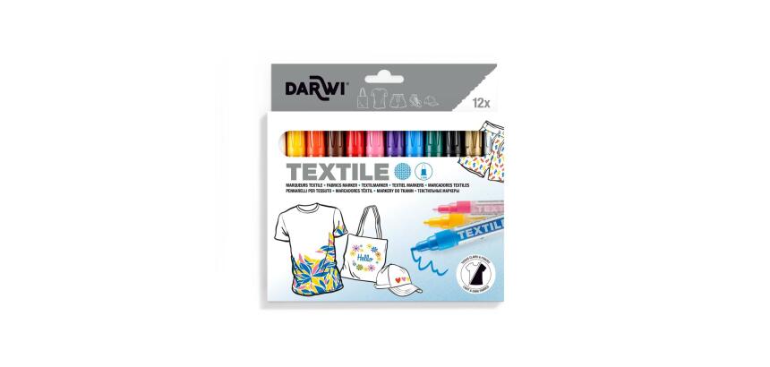 DARWI 12 Marqueurs Peinture Textile Opaque Pointe Conique Fine 2mm - Assortis