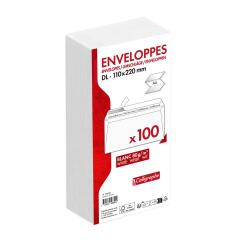Paquet de 100 Enveloppes Blanches DL-110x220mm - Auto-Adhésives - 80g/m2 - Blanc