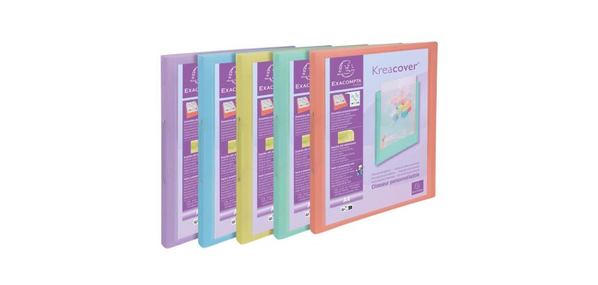 Classeur 2 anneaux 15mm polypropylène Kreacover Pastel - A4 - Couleurs assorties