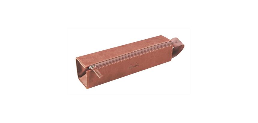 Rhodiarama trousse plumier simili cuir italien 23x5x5 cm - Bois de rose