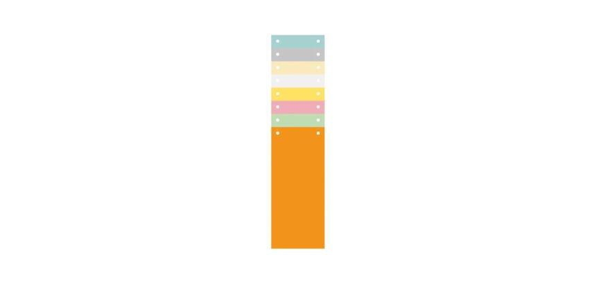 Paquet 100 fiches intercalaires horizontales unies perforées - 105x240mm - Couleurs assorties