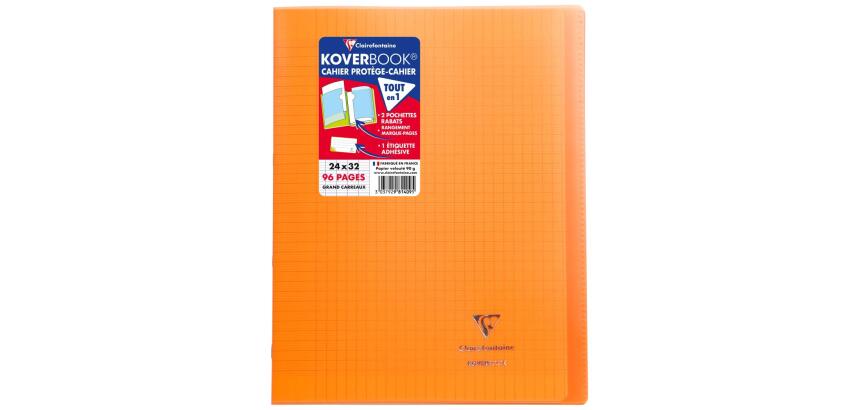 Cahier piqué Koverbook 24x32cm 96 pages grands carreaux couverture polypropylène transparent