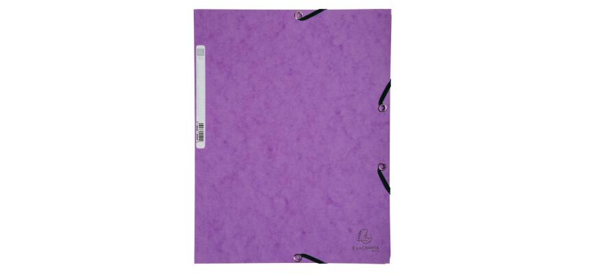 Chemise exacompta 3 rabats carte lustree 355gr a4        fermeture elastique etiquette coloris violet lot 10 unites