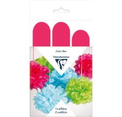 PAPIER DE SOIE, Set de 3 pompons à suspendre Ø30x1 et Ø40x2 - Cyclamen