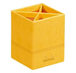 Rhodiarama pot à crayons simili cuir italien 8x8x11 cm - Jonquille