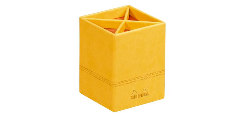Rhodiarama pot à crayons simili cuir italien 8x8x11 cm - Jonquille