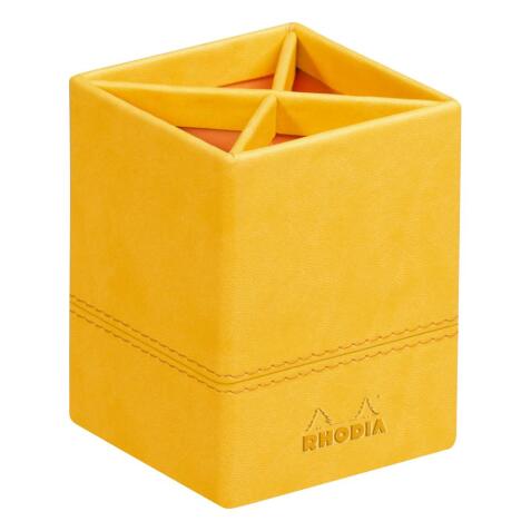 Rhodiarama pot à crayons simili cuir italien 8x8x11 cm - Jonquille