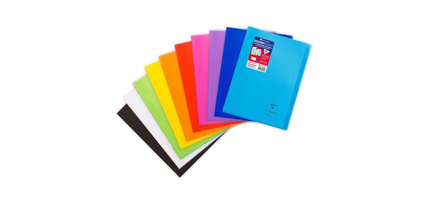 Cahier piqué Koverbook A4 96 pages petits carreaux + marge couverture polypropylène transparent - Assortis