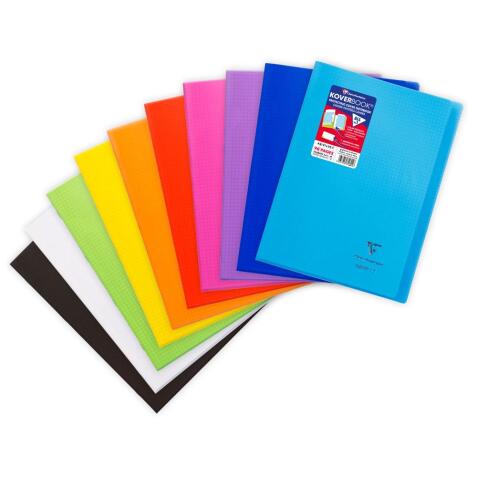 Cahier piqué Koverbook A4 96 pages petits carreaux + marge couverture polypropylène transparent - Assortis
