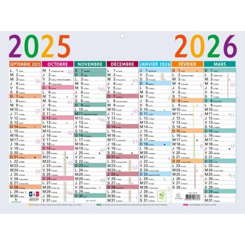 Calendrier Multicolore 29,5 x 22 cm Septembre 2025 à Septembre 2026 - Gris
