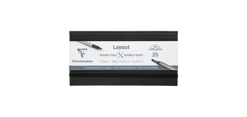 Layout double-face carnet ouverture à plat 25F 11x22cm 220g - Noir