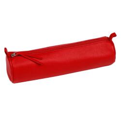 CUIR TEINTE Trousse ronde Ø5,5x22 cm - Rouge