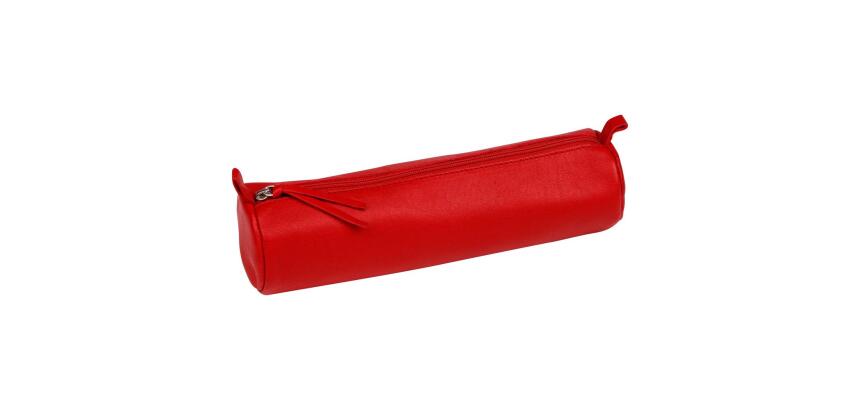 CUIR TEINTE Trousse ronde Ø5,5x22 cm - Rouge
