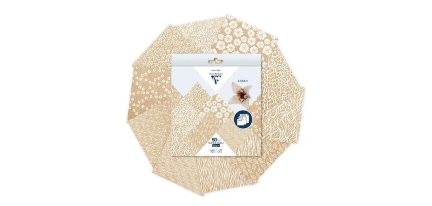 ORIGAMI, Pochette de 60 feuilles 70g/m2 3 formats - Kraft floral - Multicolore
