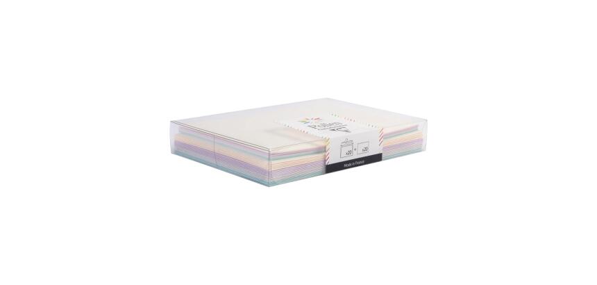 Coffret Pollen de 20 enveloppes C6 (114x162mm) + 20 cartes simples 110x155mm - Naissance - Assortiment