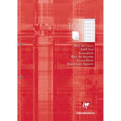 Bloc de cours encollé grand côté A4 200 pages détachables perforées 2 trous quadrillé 4x8 - Rouge coquelicot