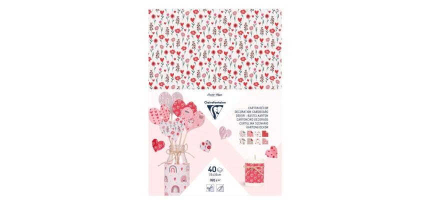CARTON DÉCOR, Paquet de 40 feuilles 160g/m2 au format 25x35cm - Amour - Multicolore