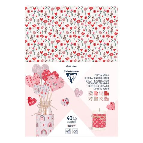CARTON DÉCOR, Paquet de 40 feuilles 160g/m2 au format 25x35cm - Amour - Multicolore