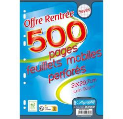 Feuillets mobiles sous film 8000 A4 500 pages perforées grands carreaux 90 g