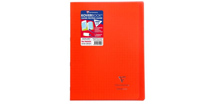 Cahier piqué Koverbook A4 96 pages grands carreaux couverture polypropylène transparent