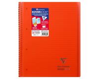 Cahier reliure intégrale enveloppante Koverbook A4+ 160 pages ligné + marge détachables perforé 4 trous couverture polypropylène transparent - Rouge
