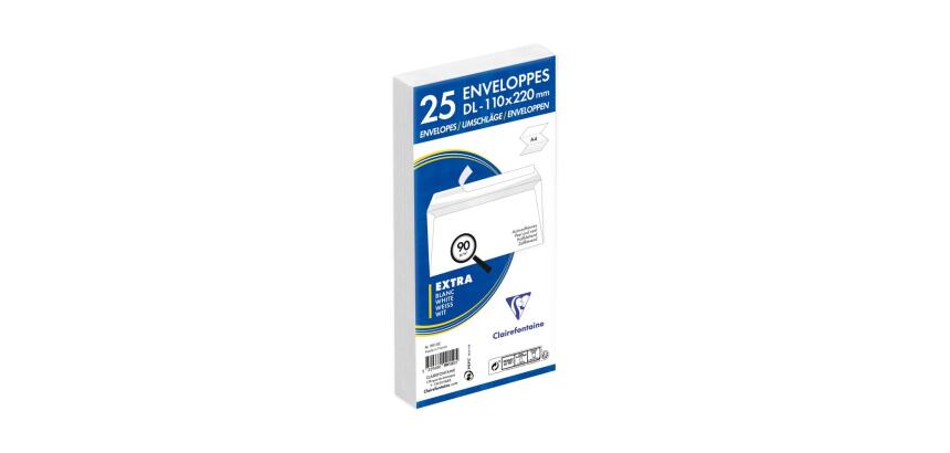 Paquet de 25 Enveloppes Blanches DL-110x220mm - Auto-Adhésives - 80g/m2 - Blanc