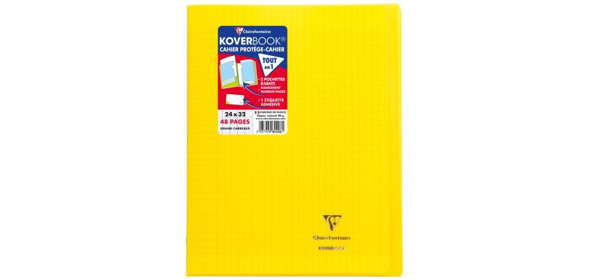 Cahier piqué Koverbook 24x32cm 48 pages grands carreaux couverture polypropylène transparent - Jaune