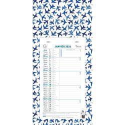 Calendrier mensuel décor Papier avec feuillets détachables 15,5 x 28,5 cm support plaque imprimée 19 x 41 cm 2026 - Couleurs assorties