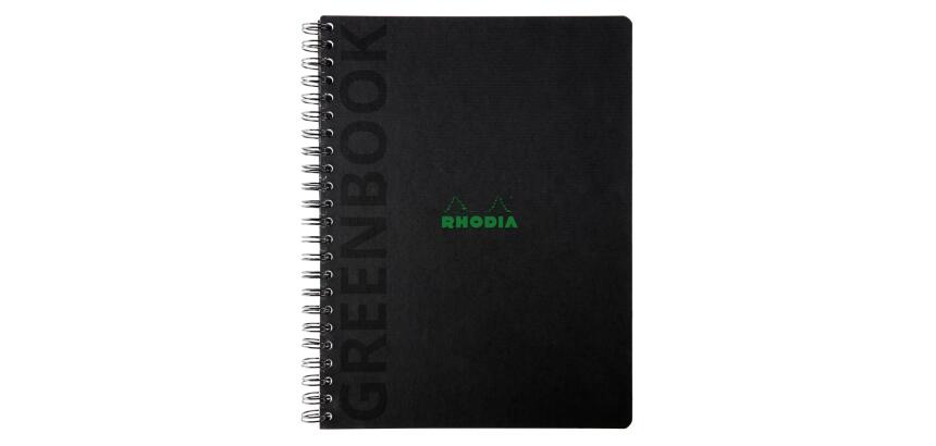 Greenbook cahier recyclé et recyclable en carte rigide 715 g/m2 - A4+ 22,5x29,7 cm 160 pages Ligné perforation 4 trous - Papier Clairefontaine recyclé 90 g/m2 - Noir - New - Noir