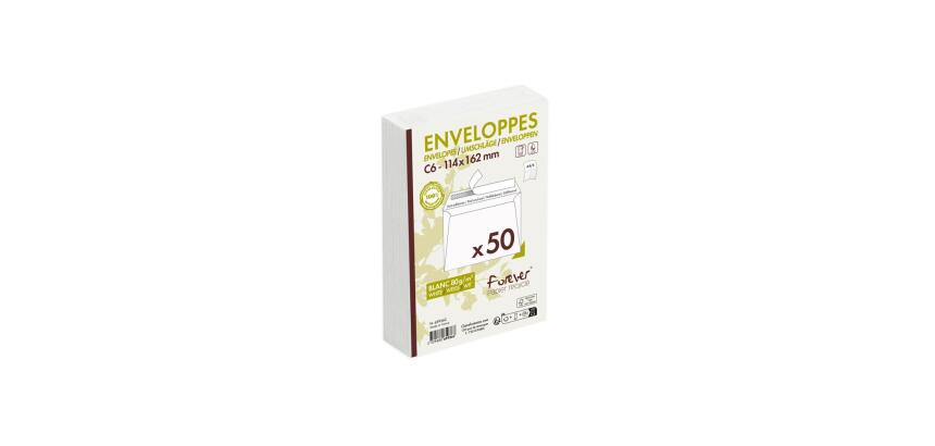Paquet de 50 Enveloppes Forever 100% Recyclé C6-114x162mm Auto-Adhésives - 80g/m2 - Blanc