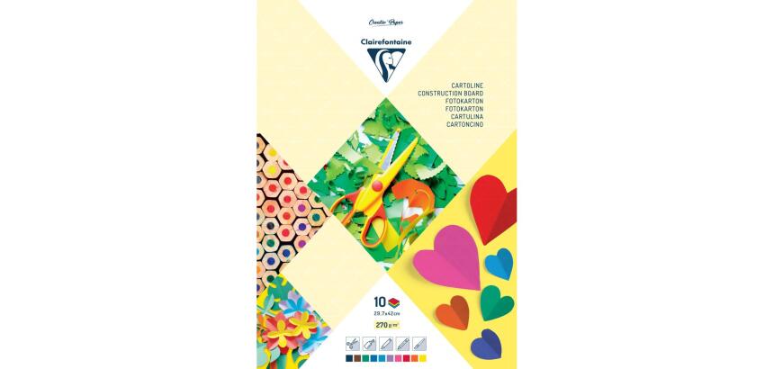 PAPIER COULEUR, Bloc de 10 feuilles 270g/m2 au format 29,7x42cm - Assortiment