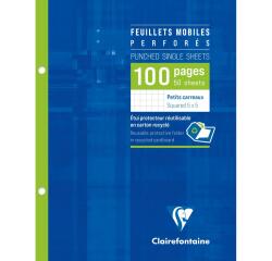 Feuillets mobiles sous étui 17x22 cm 100 pages perforées 2 trous petits carreaux