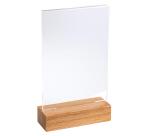 Porta-avvisi da tavolo con base in legno per formato A6 - Cristallo