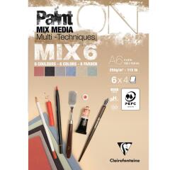 PaintON MIX6 bloc collé 24F A6 250g assorti 6x4F