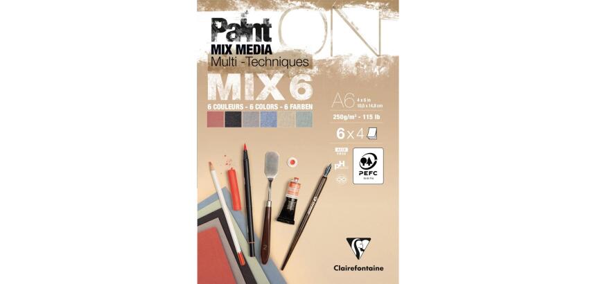 PaintON MIX6 bloc collé 24F A6 250g assorti 6x4F