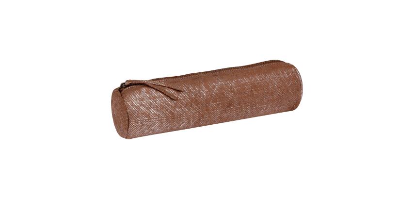 KLEO-PATHRA CUIR Trousse ronde Ø5,5x22 cm Argent