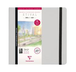 Etival Aquarelle carnet cousu 24F 21x21cm 300g grain fin (cartes postales) - Gris