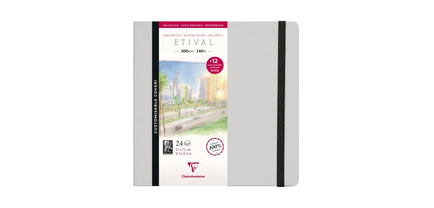 Etival Stitch bound Watercolour Postcards 300g, 21x21cm - Grey
