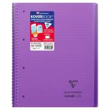 Cahier reliure intégrale enveloppante Koverbook A4+ 160 pages ligné + marge détachables perforé 4 trous couverture polypropylène transparent - Violet
