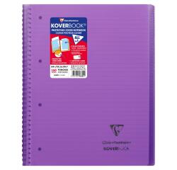 Cahier reliure intégrale enveloppante Koverbook A4+ 160 pages ligné + marge détachables perforé 4 trous couverture polypropylène transparent - Violet