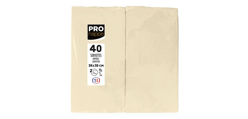 Pack of 40 Micro-Embossed 1/8 Wadded Napkings, 38x38cm.