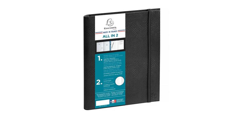Agenda de bureau All in 2 EasySlim 21 Kaa 15 x 21 cm Mensuel Janvier 2027 à Janvier 2028 - 13 mois - Noir
