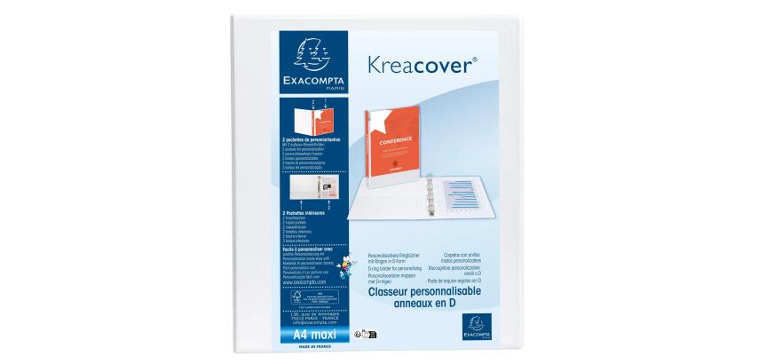 Classeur personnalisable rigide 2 poches KreaCover - 4 anneaux en D 40mm - A4 maxi