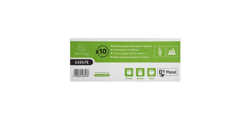 Bobines caisses terminaux bancaires Exacompta 43347E - l 57 mm x L 44 m, Ø 60 mm - 1 pli(s) - paquet de 10