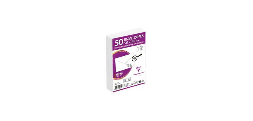 Paquet de 50 Enveloppes de Visite Blanches 90x140mm - Gommée - 120g/m2 - Blanc